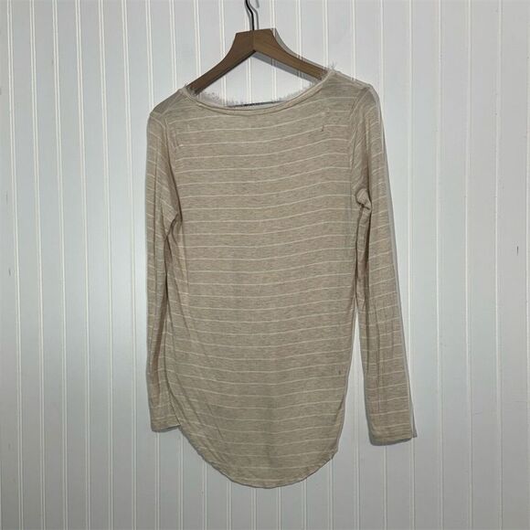 Abercrombie & Fitch Essentials Beige Stripe Long Sleeve V-Neck Top Women’s S Y2K - Picture 2 of 8